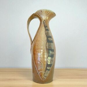 Vintage pottery vessel, stunning fish design, artisan made, 12 inches tall, EUC